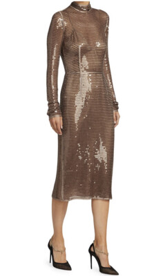 New $6500 Burberry Embellished Mesh Seguin Cocktail Dress Bronze