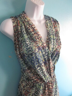 Nic + Zoe Womens Size 1X Blue / Green Urban Safari Sleeveless Faux Wrap Dress