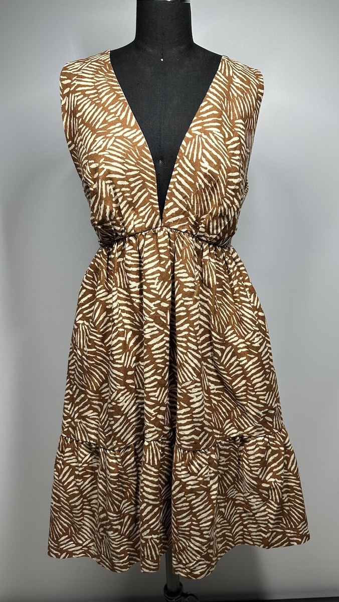 house of harlow brown linen dress Women's Size Small Palm Mini Cut Out Back 2024 GLOBAL RESORT ZAPAKA Women Black Summer Color:Whisper Blue HHD10056 F25