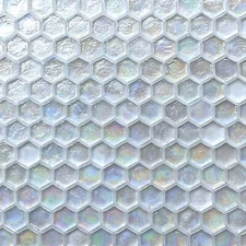 1" Hexagon Iridescent Clear White Glass Mosaic Tile