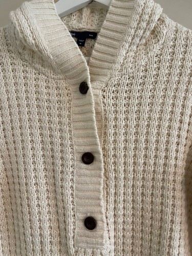 GAP, YOUTH SIZE M, IVORY CABLE KNIT HENLEY HOODIE SWEATER, COTTON BLEND, NWOT - Picture 6 of 12