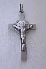 St. Benedict Crucifix Satin 925 Sterling Silver 1.25"