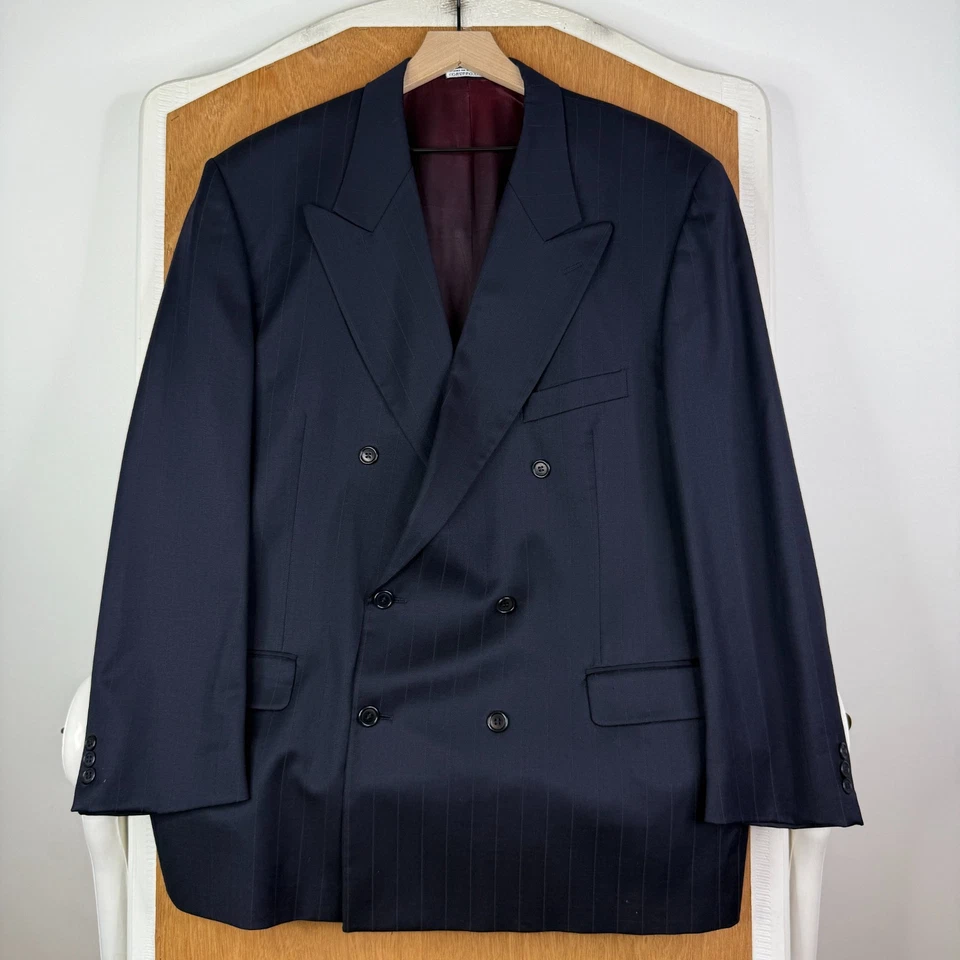 Traje De Colección Doble Pecho Para Hombre 44R Azul Marino Rayas 6x2 100% Lana Italia Lona Foto 2 de 4