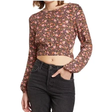 Elodie Purple Floral Cutout Back Top NWT Size XS