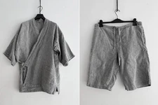 ⭕️ Muji Linen Jinbei kimono 2pc set : mens japanese shirt pants anime rave punk