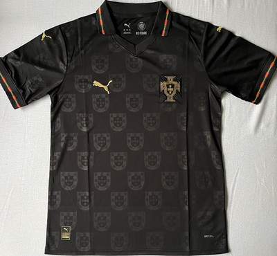 Portugal Fußballtrikot, Pantera Negra, Kurzarm, Schwarz