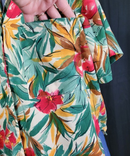 Vintage Cristin Stevens Yellow/Green/Red Tropical Print Button Down Size M - Afbeelding 7 van 17
