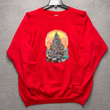 Hanes Christmas Tree Sweatshirt Womens 2XL Red Her Way 80s 90s Holiday XMAS VTG