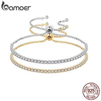 BAMOER 18K Gold Plated CZ Classic Tennis Bracelet for Women, 925 Sterling Silver