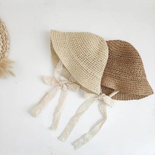Fashion Lace Baby Hat Summer Straw Bow Baby Girl Cap Beach Children Panama Hat P
