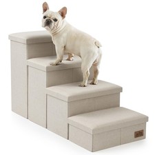 Dog Stairs with Storage, 4-Step Wider Sturdy Dog Steps for Small/Medium/Large...