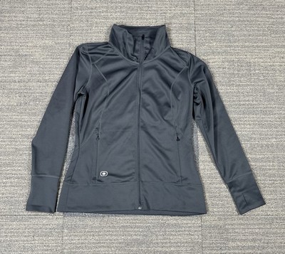 OGIO Ladies Fulcrum Full-Zip Thumb Wrist 2 Zip Pockets Blacktop Gray Women s LG