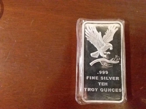 10 OZ .999 SILVER TOWNE SILVER EAGLE BAR FINE SILVER