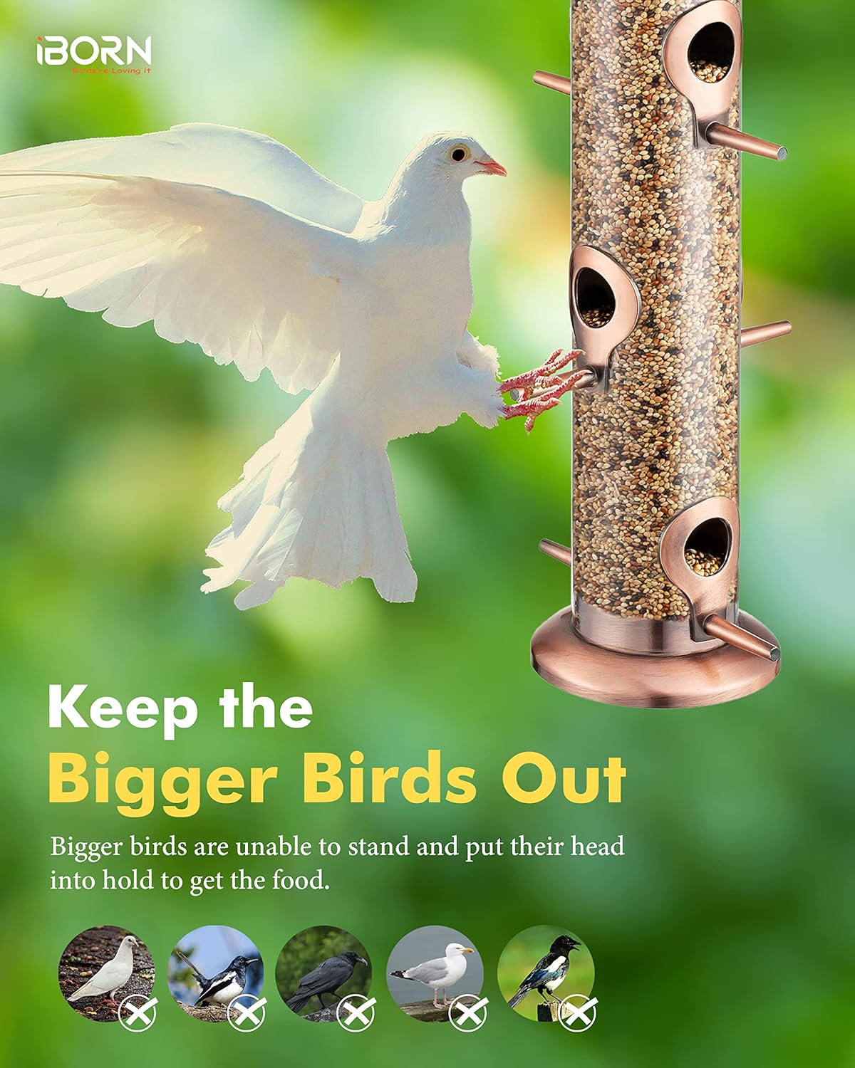 Iborn Metal Bird Feeders Brushed Copper Wild Bird Feeder for Outdoors Hanging Al