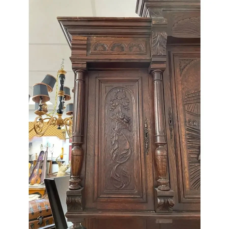 19th Century French Hand Carved Server, Buffet Bar Cabinet Hutch, Renaissance - Image 2 of 4