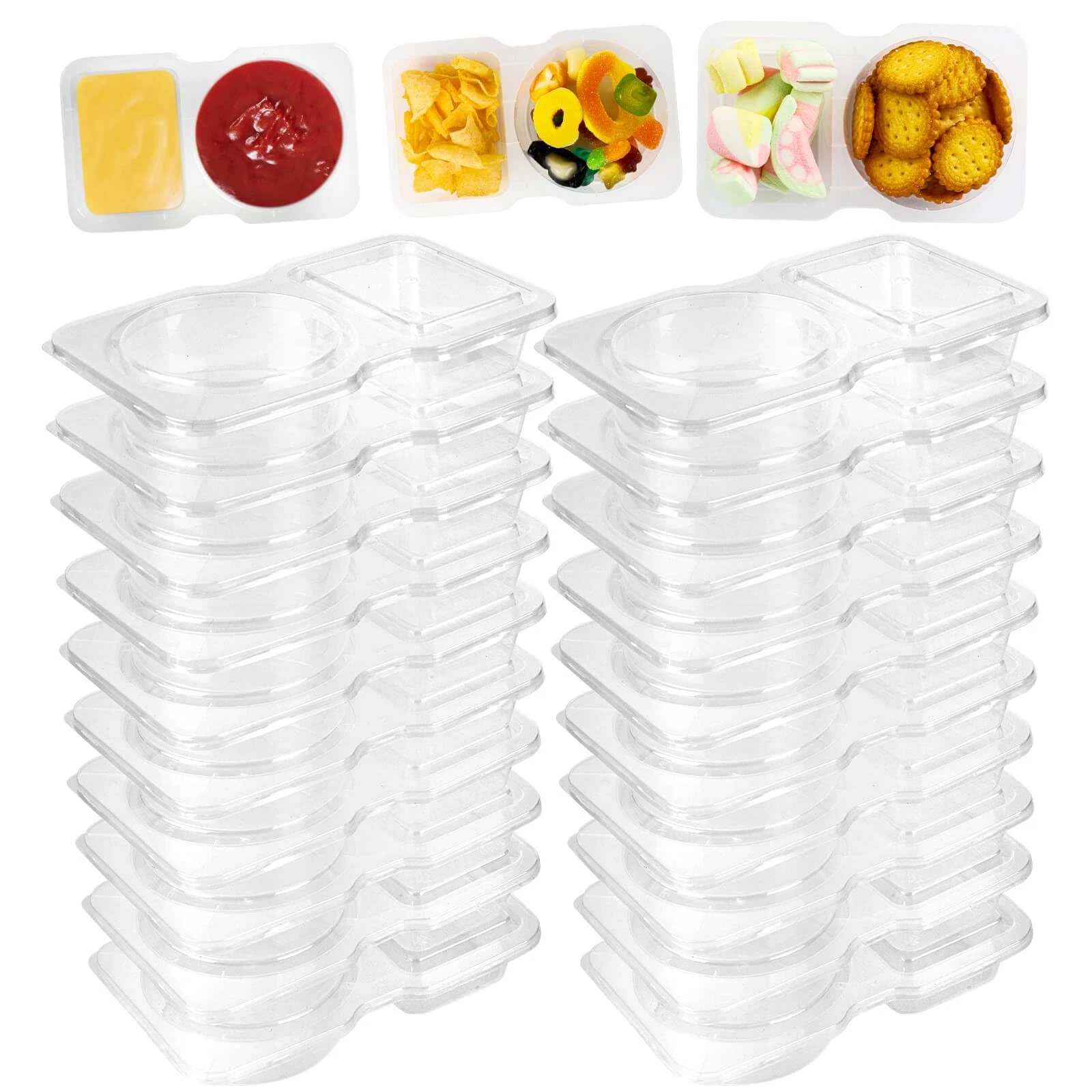 20 Sets Double Compartment Condiment Containers with lids, Reusable Snack Pac...