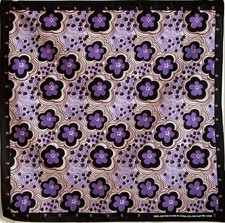 VTG Retro Mod Purple Flowers Black Bandana Hankerchief Cotton 13960 21" Square