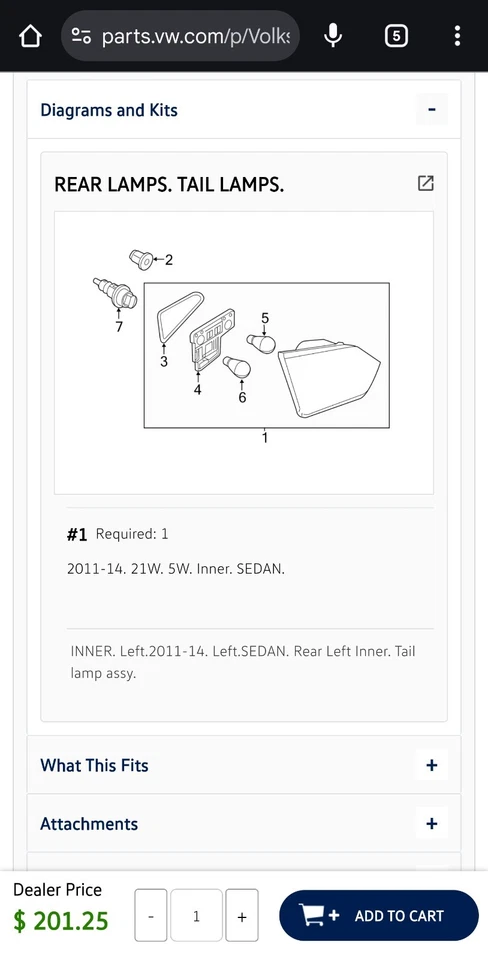 2011 大众捷达左后尾灯原始设备制造商 5C6945093 5C6-945-093 — 第 3/4 张图片