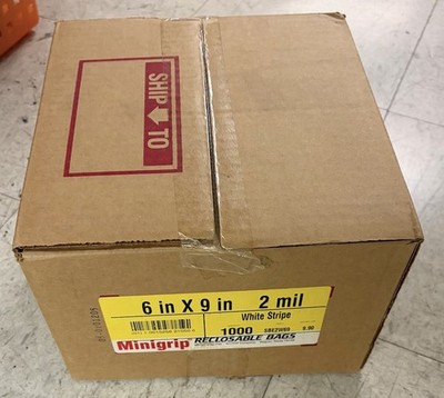 Minigrip Reclosable Bags 6 x9 , 2 Mil  Plain 1000 Pc, White Stripe  NIB 
