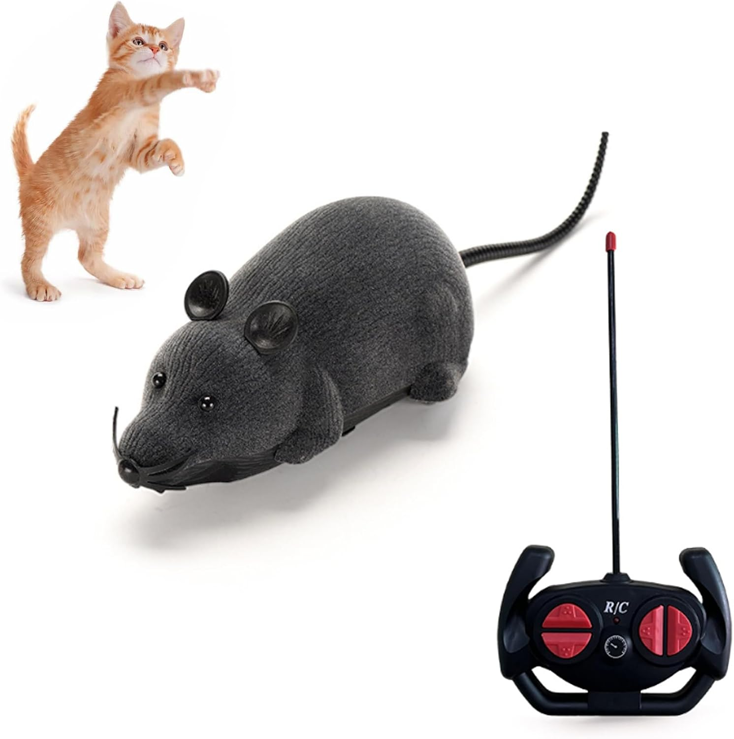 Remote Control Rat Mouse Cat Toy Realistic RC Fake Rat Mouse Toy Flocking Wirele