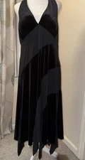 AB Studio velour halter Midi dress XL womens sleeveless party Vneck Babydoll Y2K