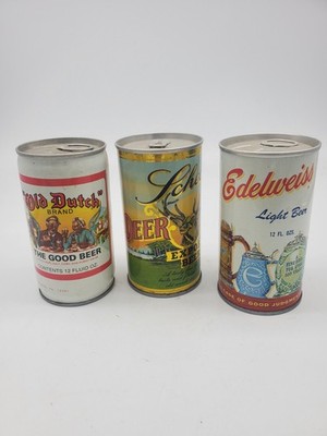3 Clean Vintage Beer Cans, Old Dutch, Deer Brand.. 12 Oz Straight Steel Pull Tab