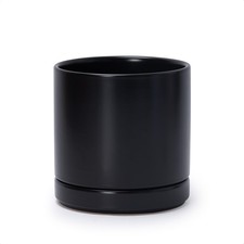 6.5 Inch Ceramic Planter Pot with Drainage Hole and Saucer, Indoor Cylinder R...