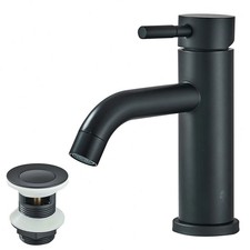 Matte Black Waterfall Mixer Waste 1-Hole Bathroom Single Lever Sink Tap Monobloc