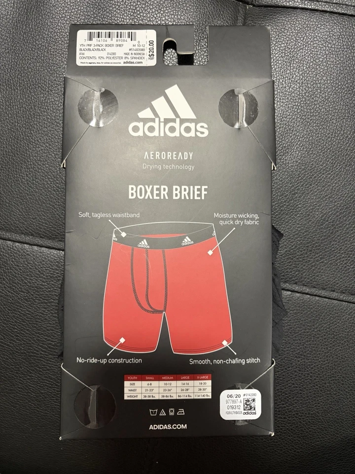 Adidas YTH PRF 3-Pack Boxer Briefs – Black, Medium - Image 2 of 3