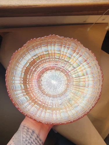 Pretty Fenton Carnival Glass Marigold Plaid Pattern Ice Cream Bowl