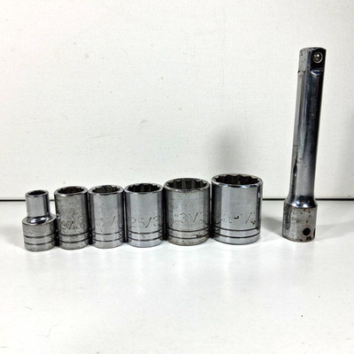 Proto Socket Set & 5'' Extenstion 1/2 Drive 12 Point Standard 7 Piece