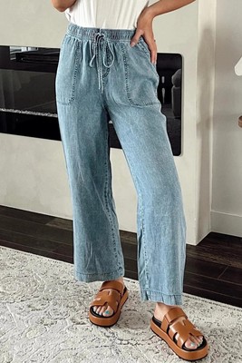 By Ken Drawstring High Waist Jeans with Pockets