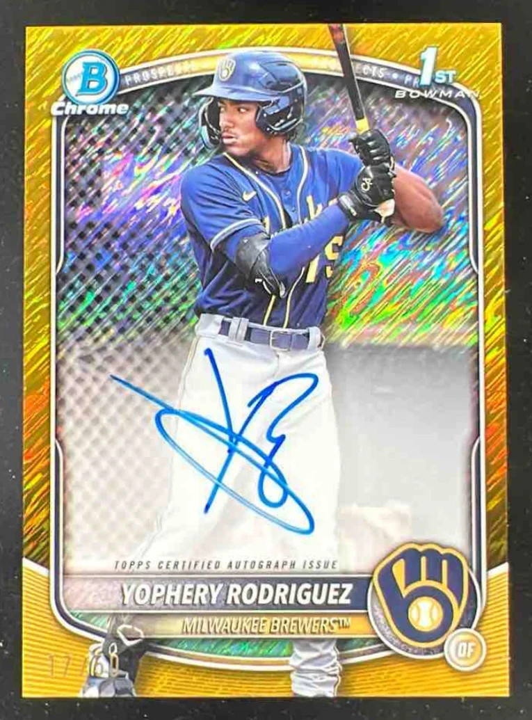 2025 Bowman Chrome Gold Shimmer Refractor #CPA-YR Yophery Rodriguez RC Auto /50