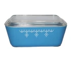 Vintage HTF Pyrex Blue Snowflake Garland Refrigerator Dish With Lid 1 1/2PT 0502