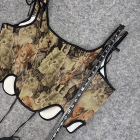 Scarlet Darkness Cat Tapestry Corset Top Women US 16 Lace Up Boned