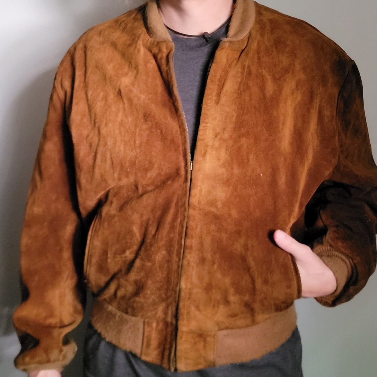 SCHOTT 80s Suede Leather Bomber Jacket Vintage USA Sz 48 Pulp
