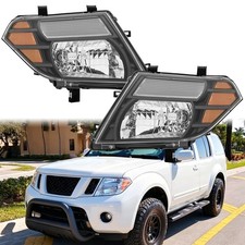 For 2008-2012 Nissan Pathfinder Headlight Halogen Headlamp Black Amber Side Pair