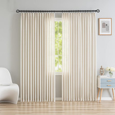 Beige Faux Linen Pinch Pleated Window Curtain Panel, 84" W x 96" L