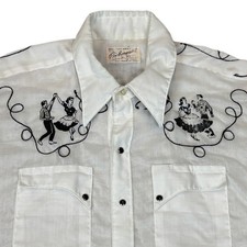 Vintage 70s Rockmount Square Dance Embroidery Pearl Snap Shirt XL Western