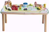 Kids Train & Table Play Set 30-Pcs Wooden Railway Play Tracks Cars & Accessories