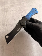 Spring Assisted Folding Pocket Knife, Blue And Black Handle