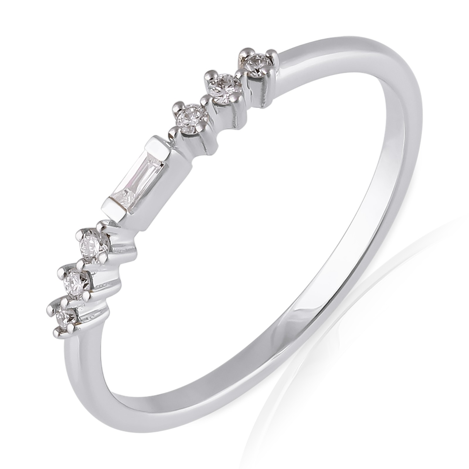 Anillo apilable de diamantes baguette redondo cultivado en laboratorio de 0,08 quilates de plata de ley 925 regalo