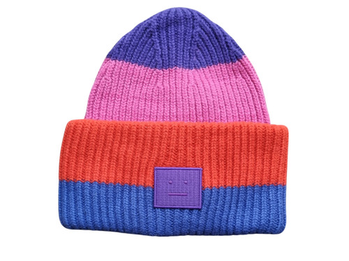 Acne Studios Pansy Face Striped Wool Beanie Hat Multicolour Unisex Men Women NWT