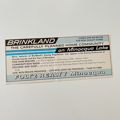 Foltz Realty Brinkland Zoned & Restricted Minocqua Lake 1963 WI Ad TAK2-M5
