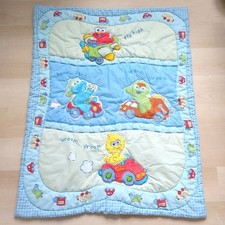 Sesame Street Crib Blanket Embroidered Cookie Monster Elmo Big Bird Oscar Cars