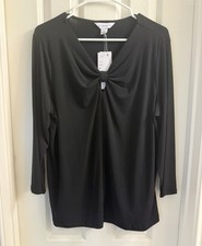 Liz Claiborne Women's XL Black Knot V-Neck Long Sleeve Blouse