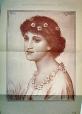 Old Antique Print Beautiful Lady Portrait Spring Flowers Alfred Ward 1884 19th