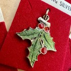 5 Vintage Sterling Silver Charm Lot Enamel Christmas Holly Berry Queen Bee Hand — photo 2
