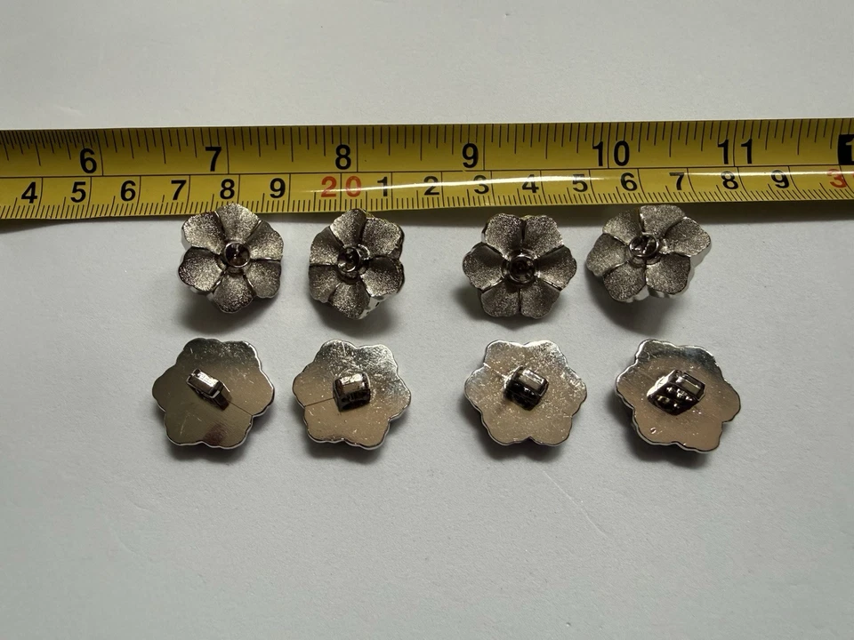 8 Silver Filigree Flower All Plastic Buttons Vintage Decorative Sewing Crafts - Image 2 of 2