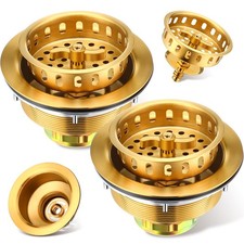 2 Pcs Kitchen Sink Drain Strainer 3-1/2 Inch Gold Stainless Steel Drainer Ass...